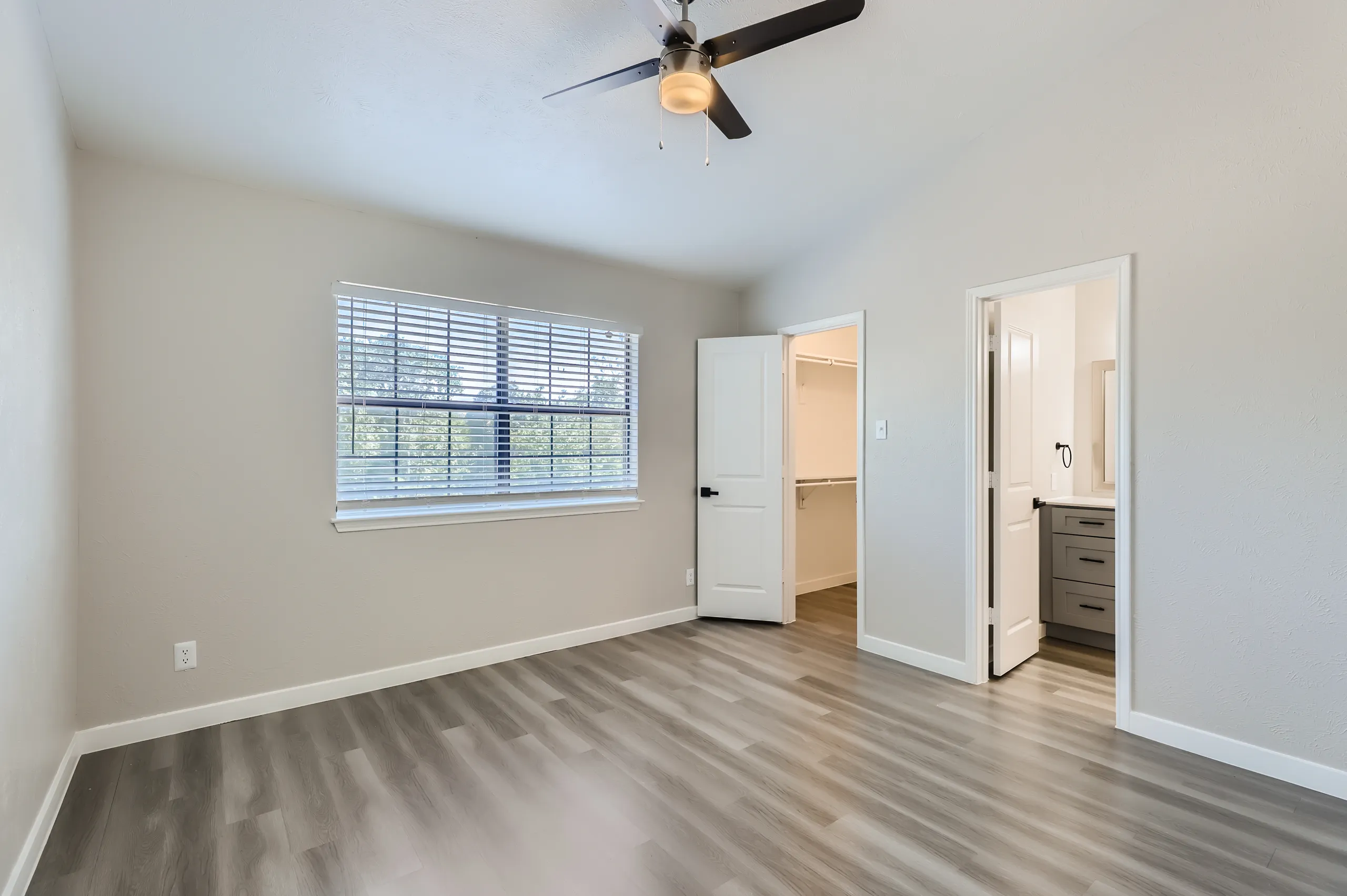 Primary bedroom with walk-in closet and en-suite bathroom access