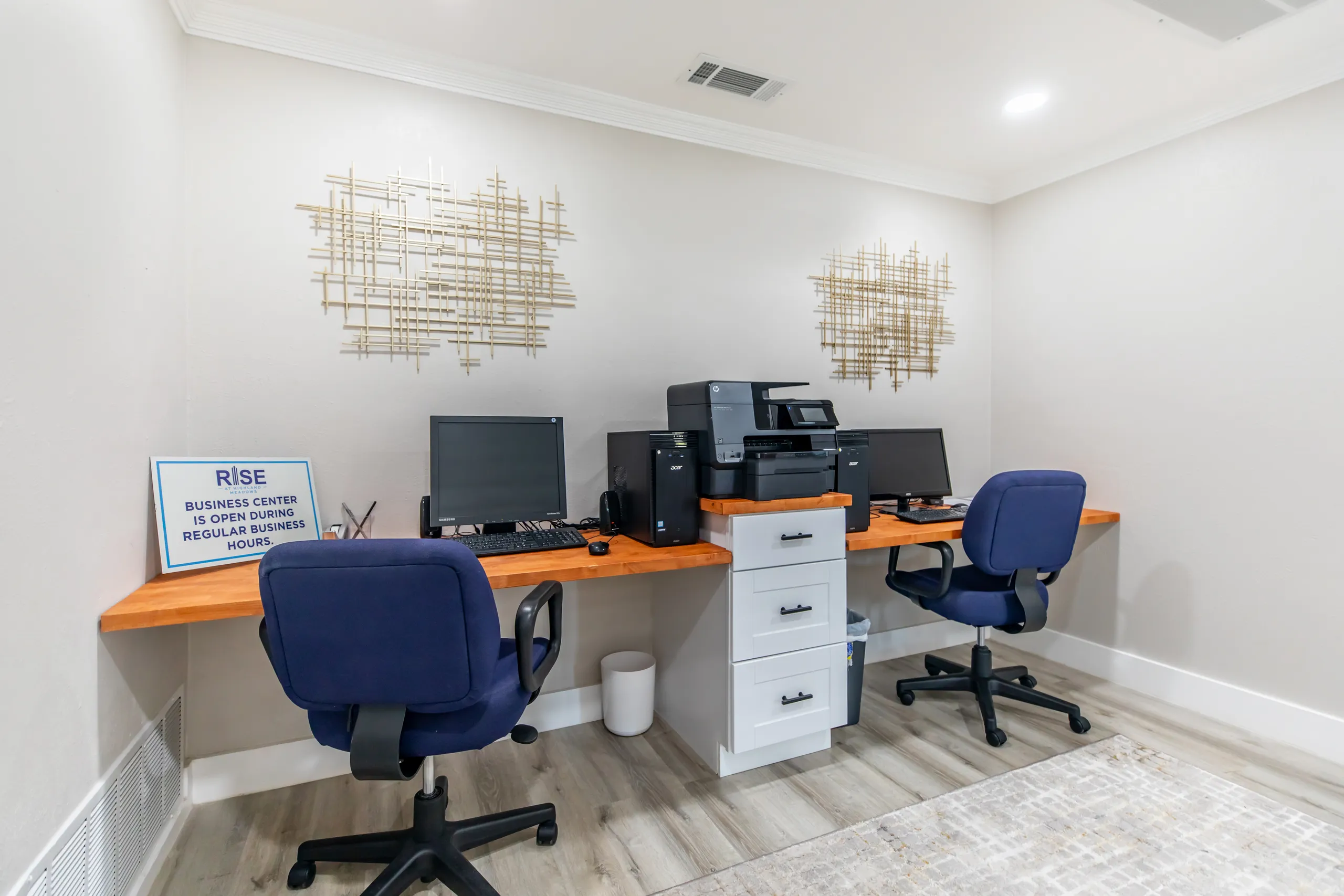Resident business center with computers and printer