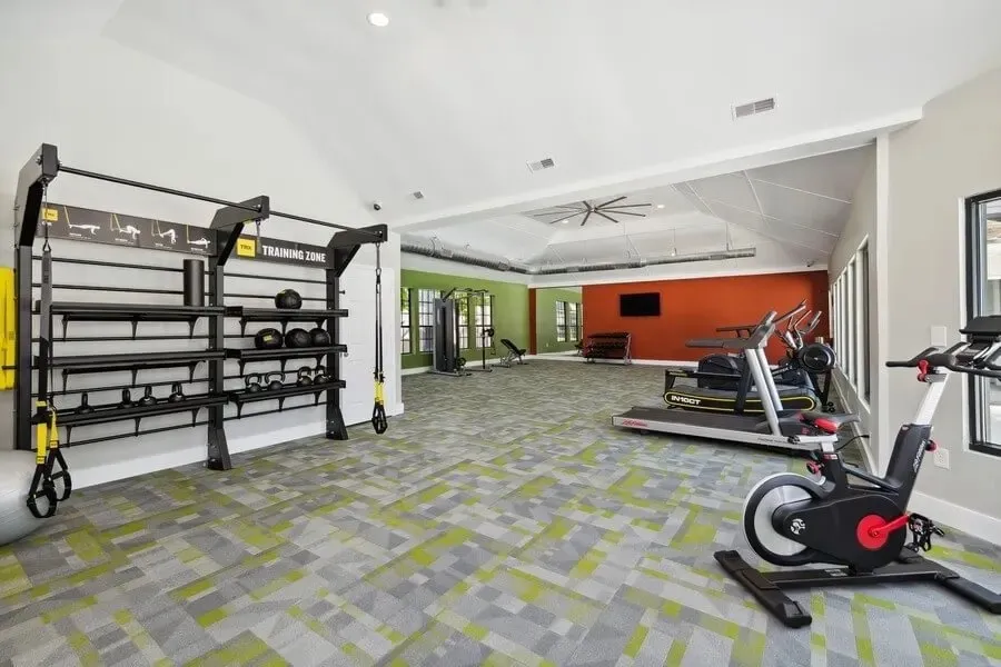 Fitness center, training zone, free weights, cardio equipment