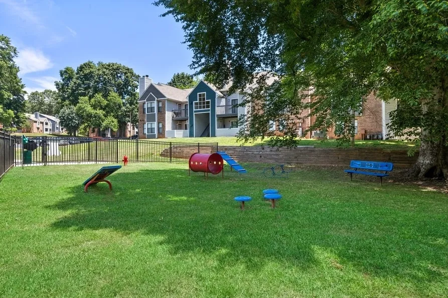 Fenced dog park, agility equipment, open green space