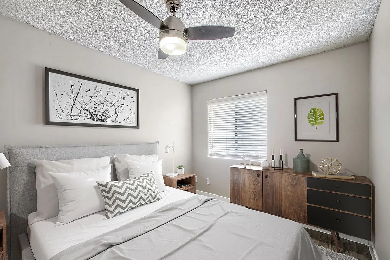 Bedroom with ceiling fan and window