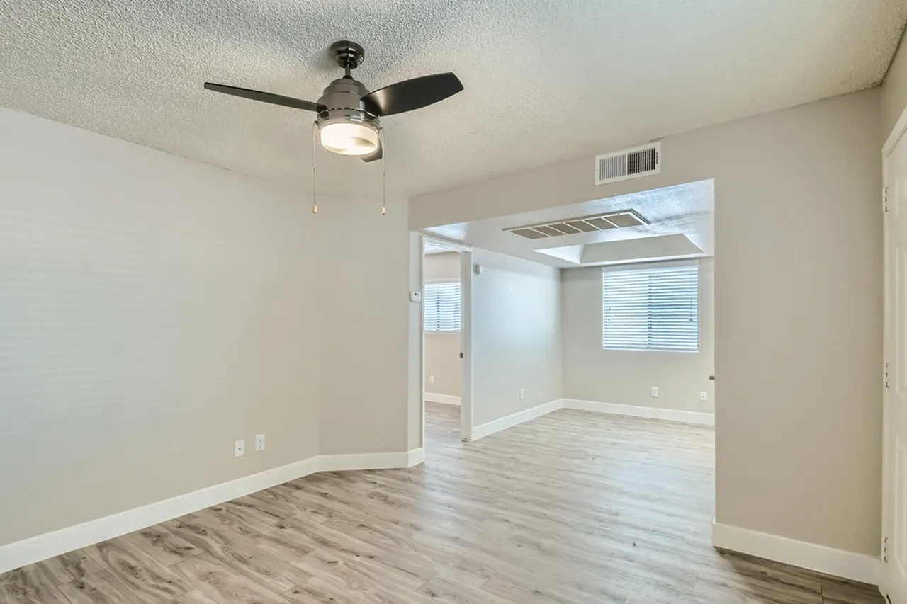 Open living area flowing into dining space