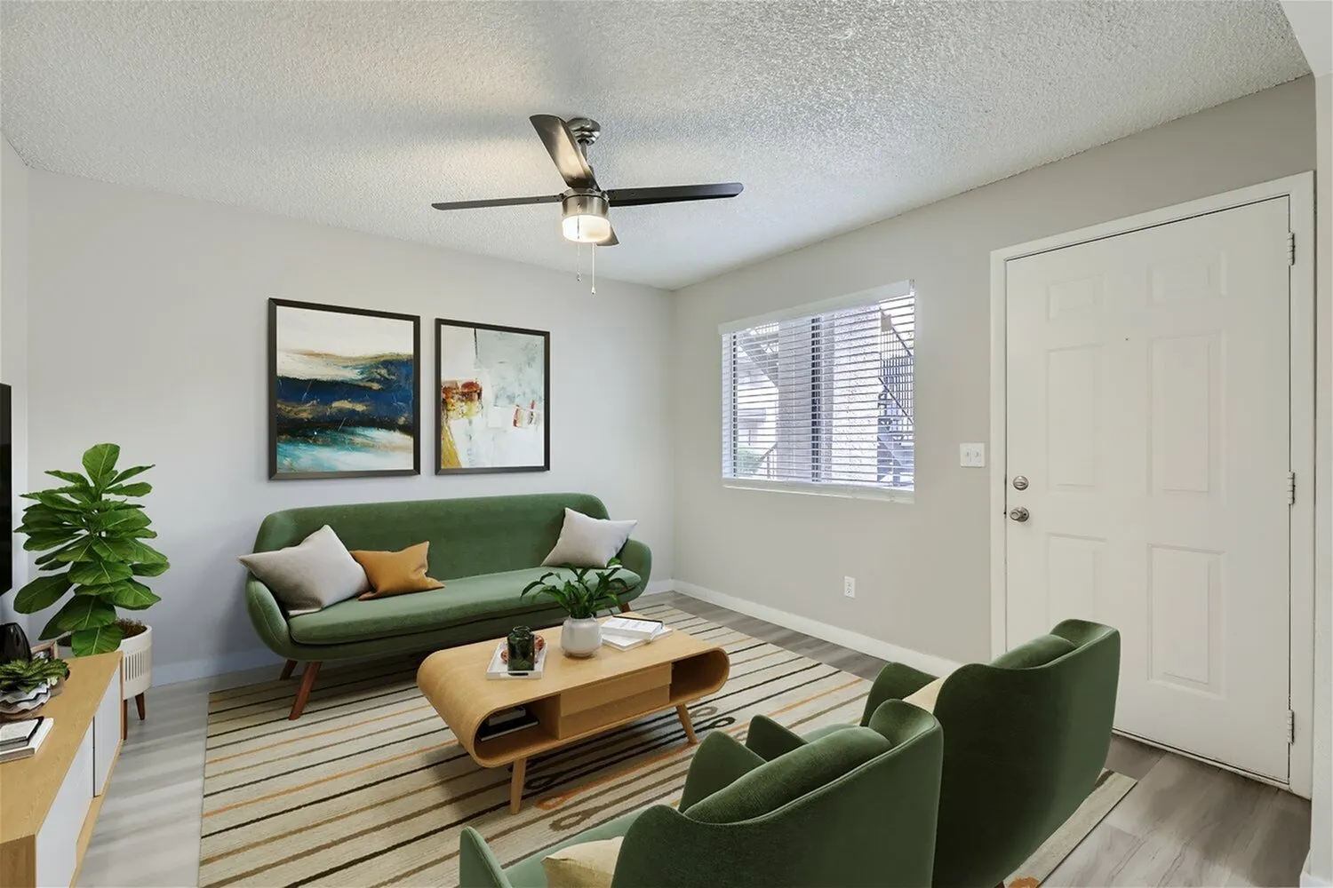 Living area with window and front entry