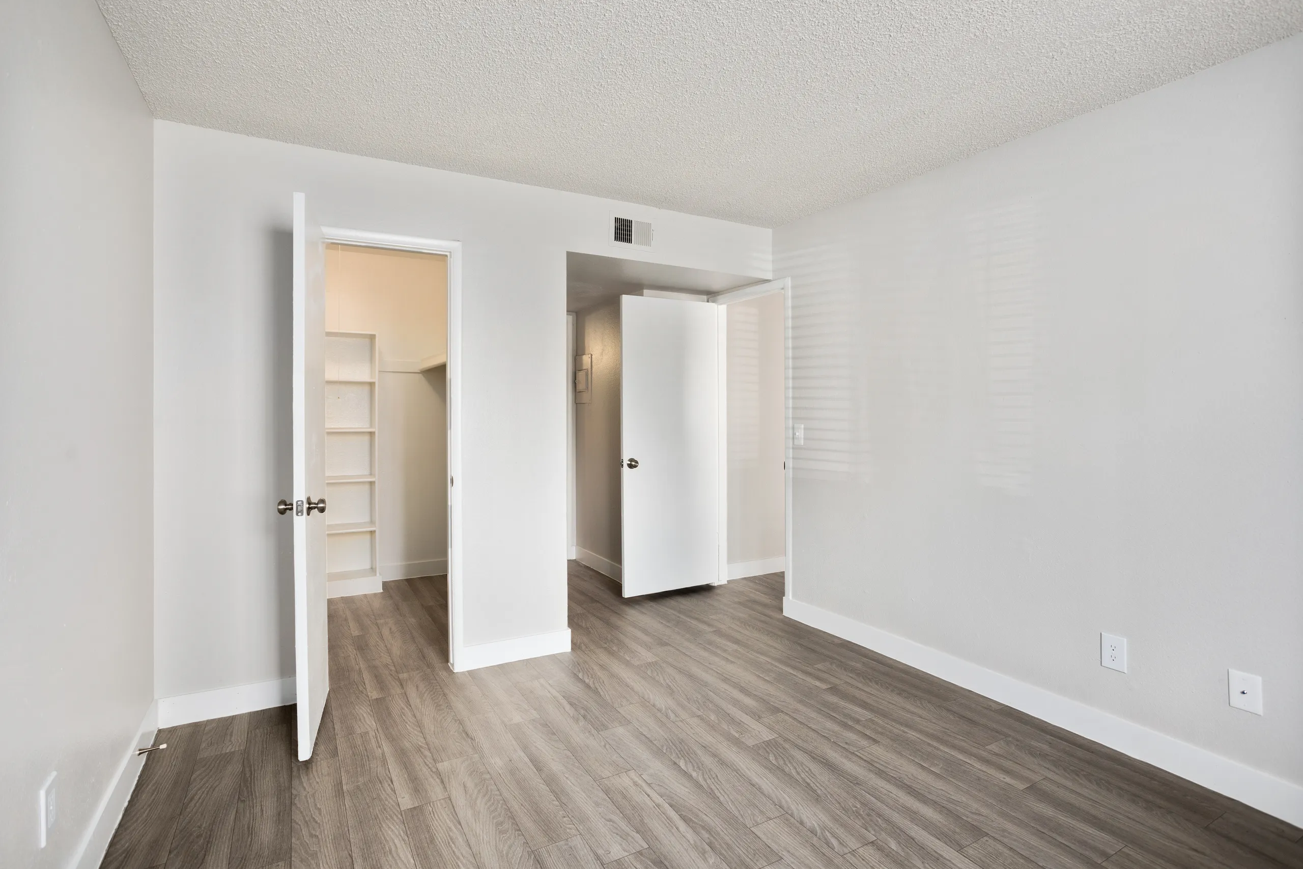 Bedroom with walk-in closet and door to ensuite bathroom