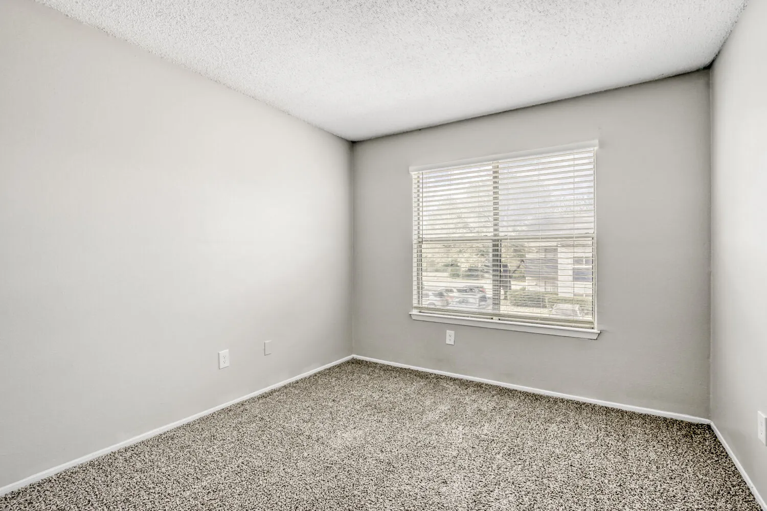 Second bedroom, carpeted flooring, large window, natural light