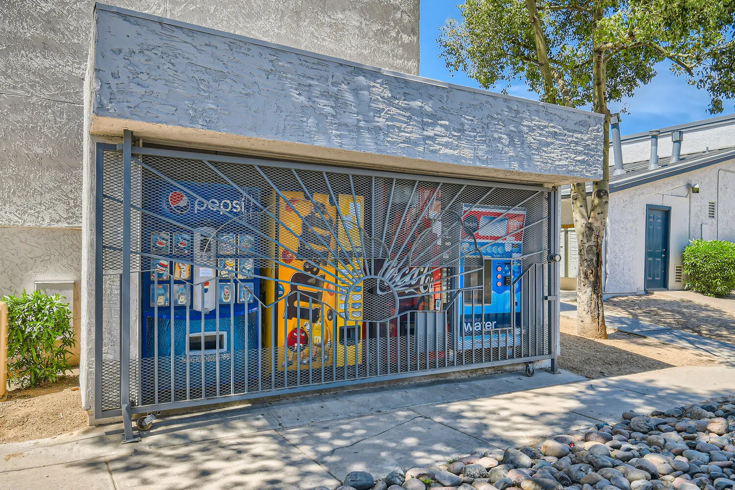 Vending area, beverage and snack machines, secured enclosure