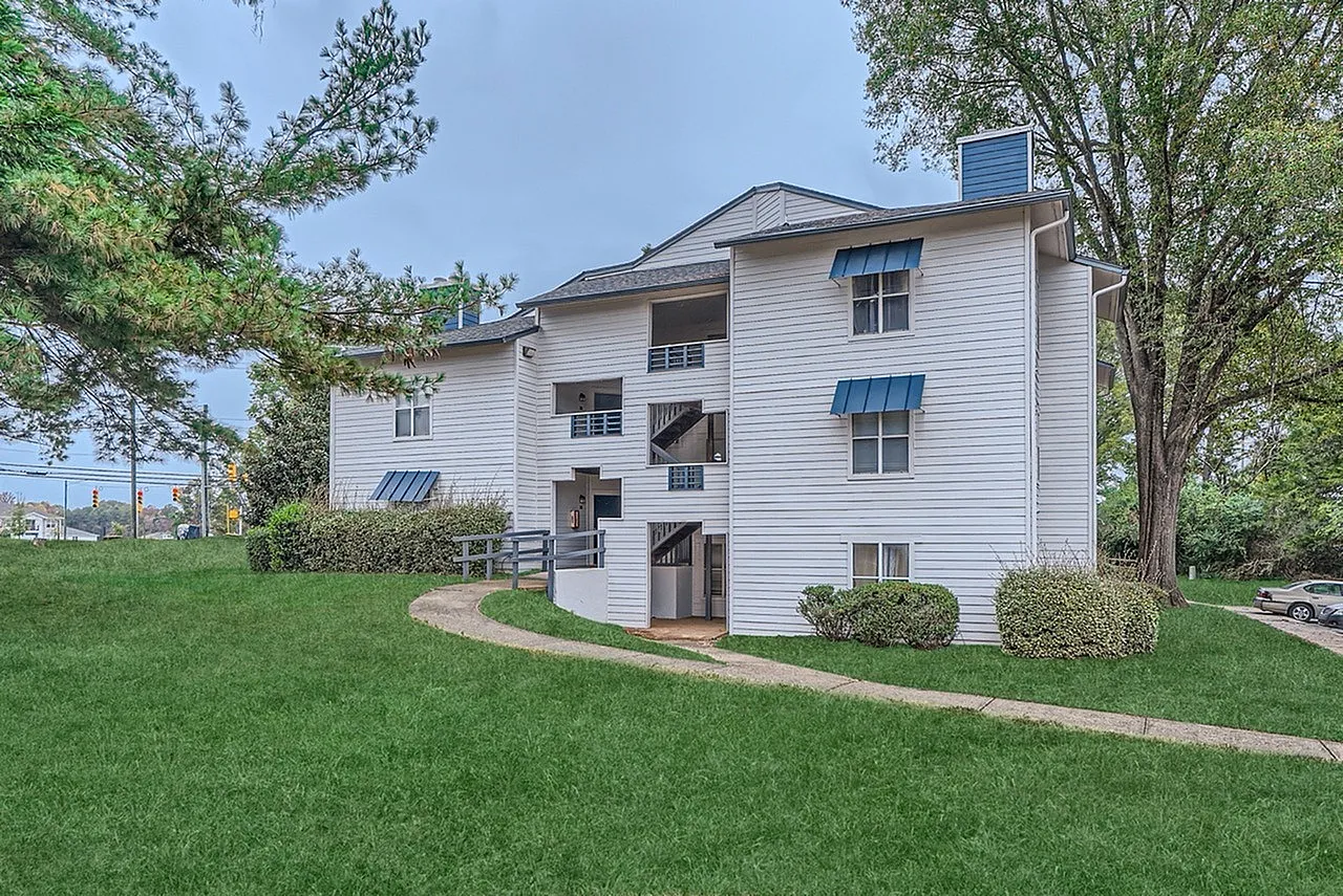 Exterior view of community building with walkway