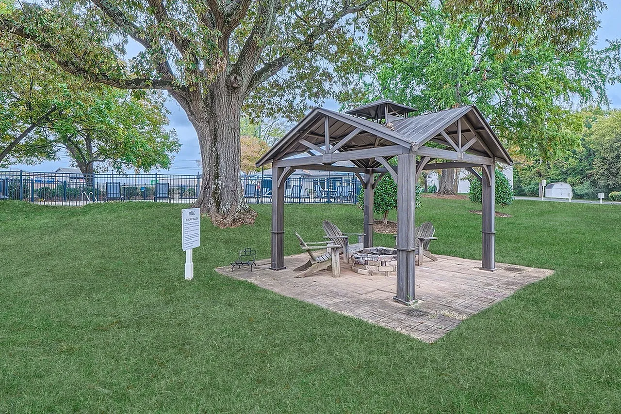 Gazebo seating area on the community lawn