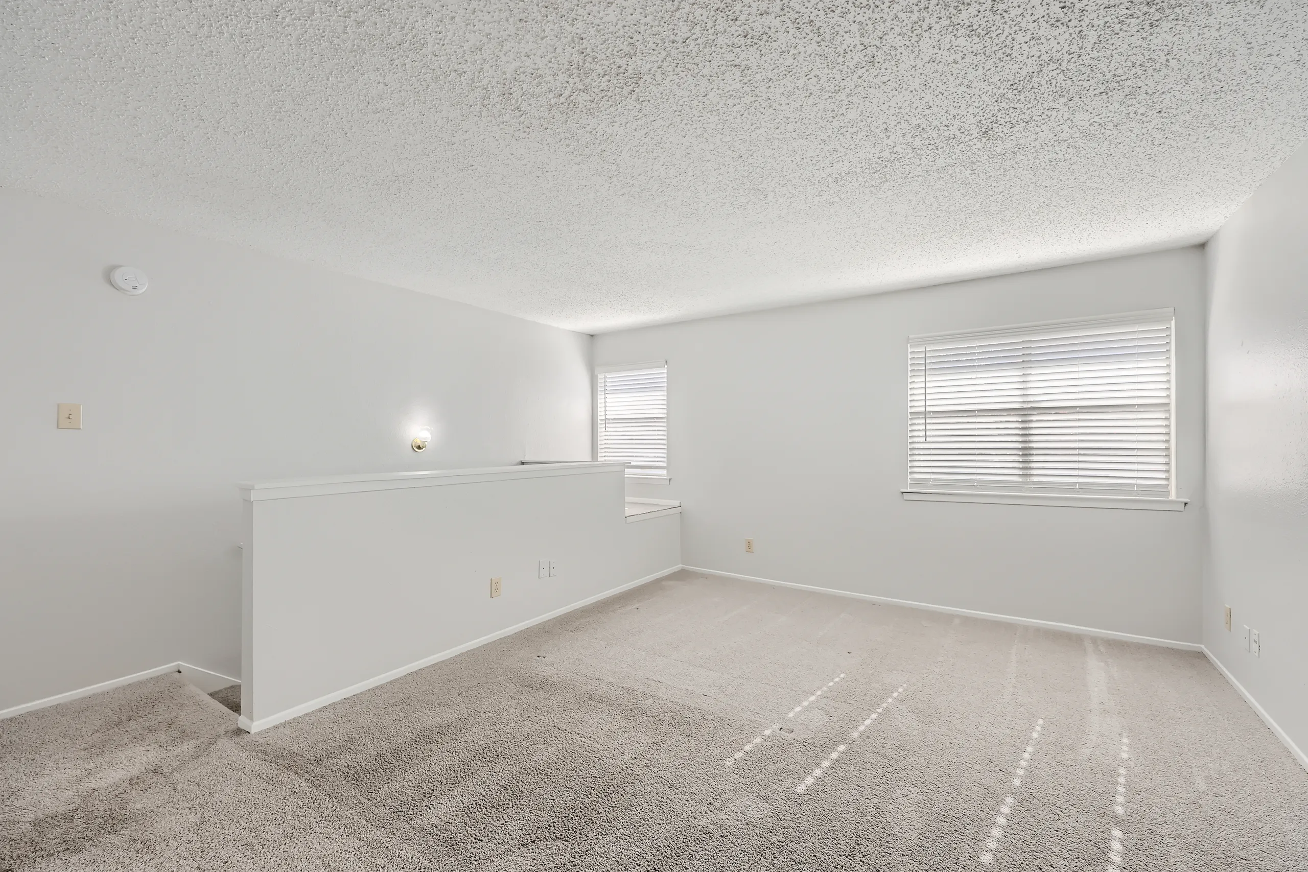 Second floor primary bedroom with plush carpet and dual windows