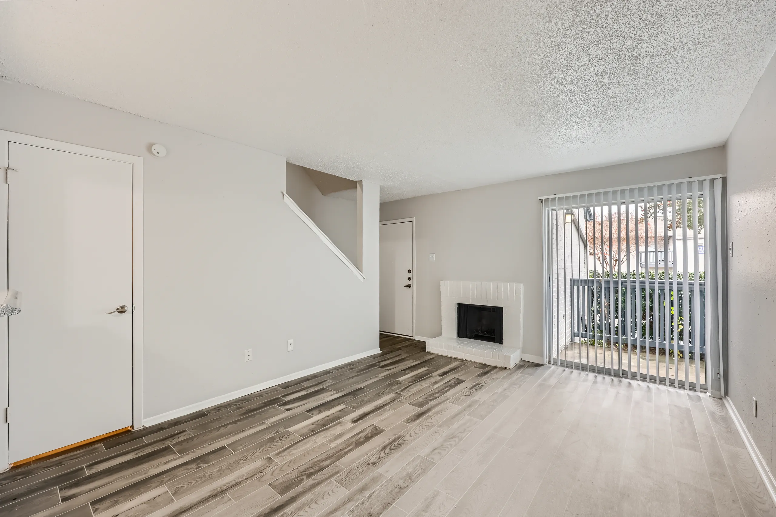 A2 Silver floor plan living room with fireplace and sliding glass door